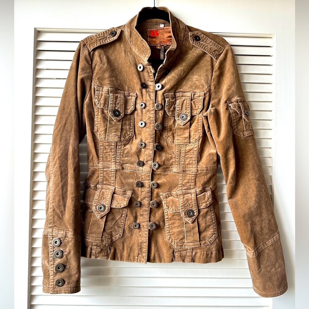 Vintage 22 Rich brown velvet military fitted jacket M